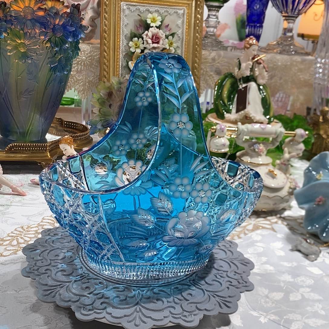 摆件0180德国水晶冰蓝色提篮果篮