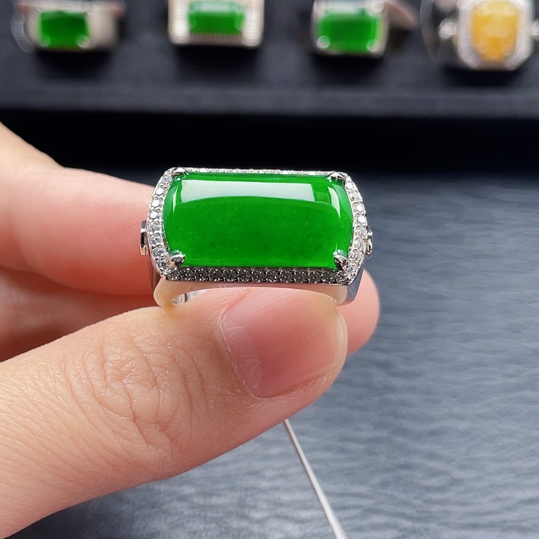 翡翠戒指银S925镶嵌天然a货翡翠3068