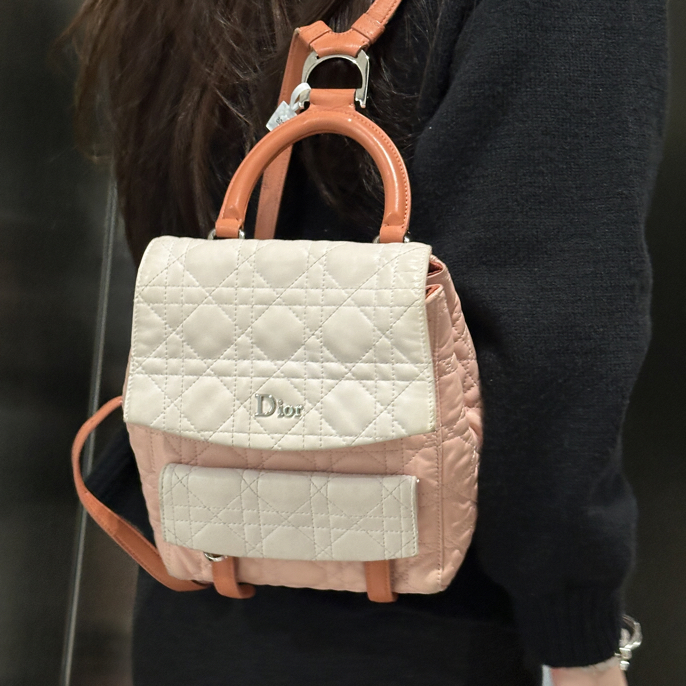 95新 DIOR/迪奥 95新 粉白拼色单肩双肩包