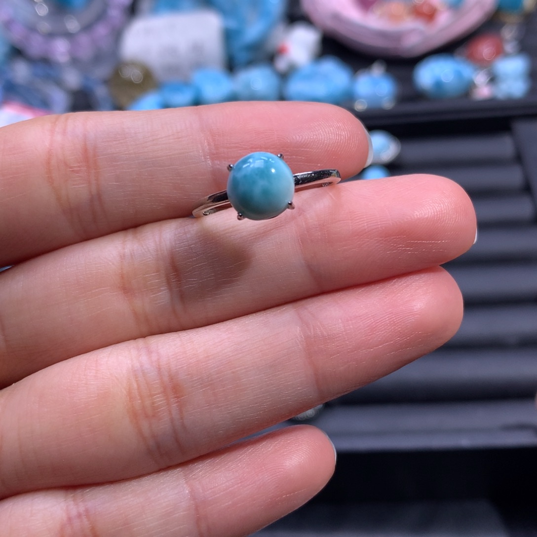 针钠钙石（海纹石）银S925镶嵌戒指蛋面戒指色差略异