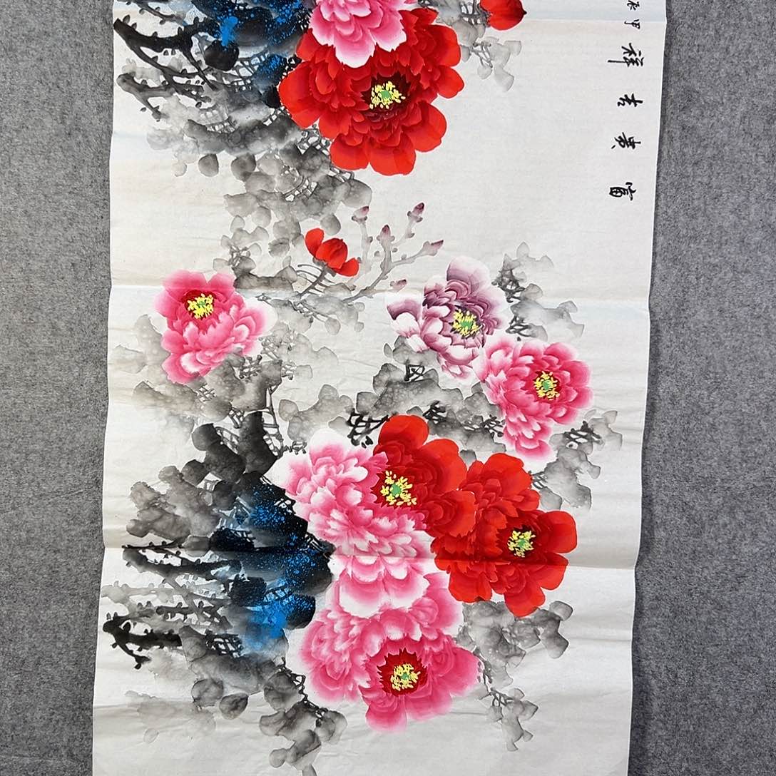 国画494 花鸟在树丛的顶端鸣叫叫声响