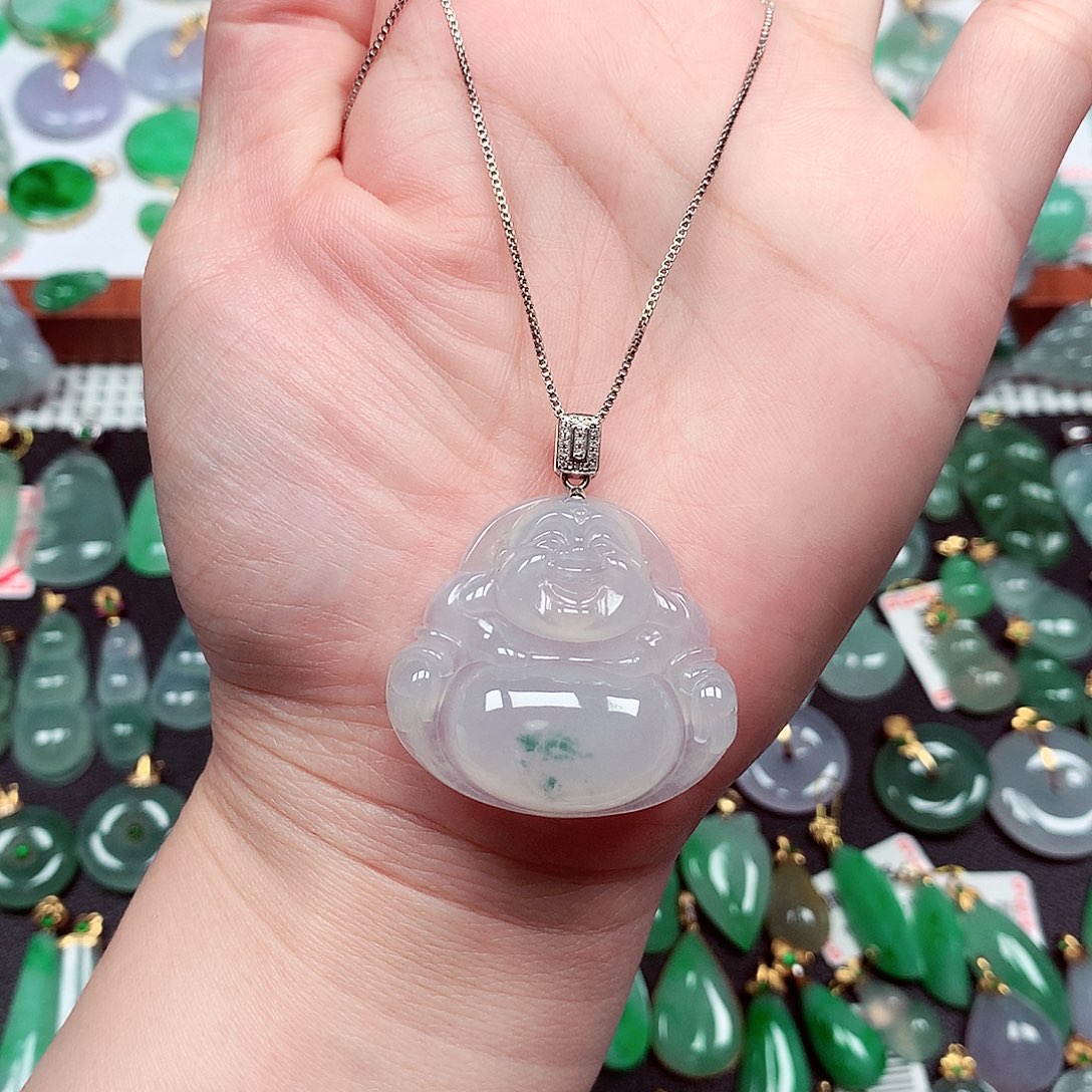 翡翠18K金镶嵌吊坠(不含链)天然翡翠A货