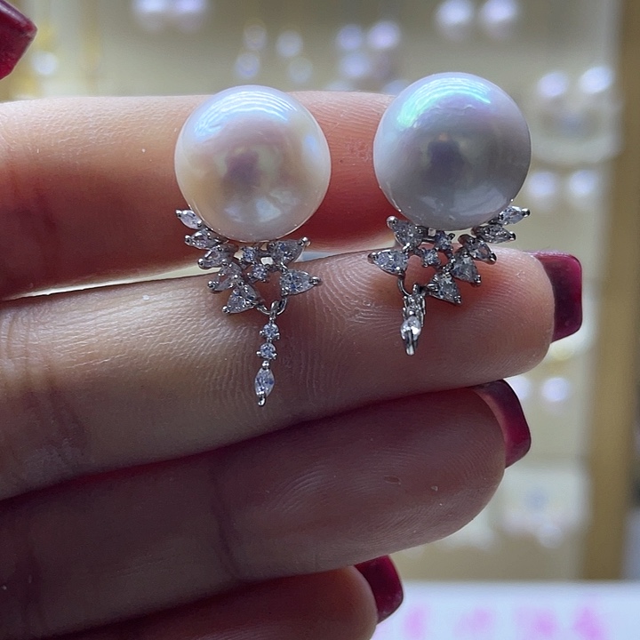 淡水珍珠耳饰银S925镶嵌
