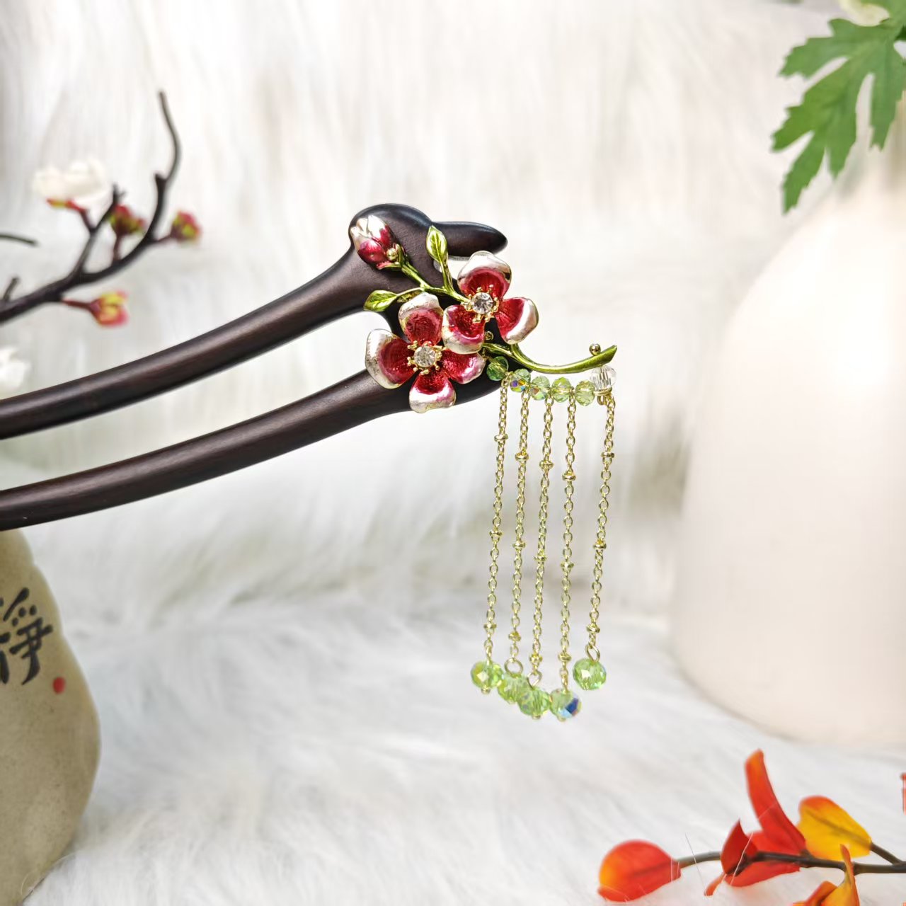 炑歌K433原创兔子梅花15公分双钗发簪气质手工发饰发簪