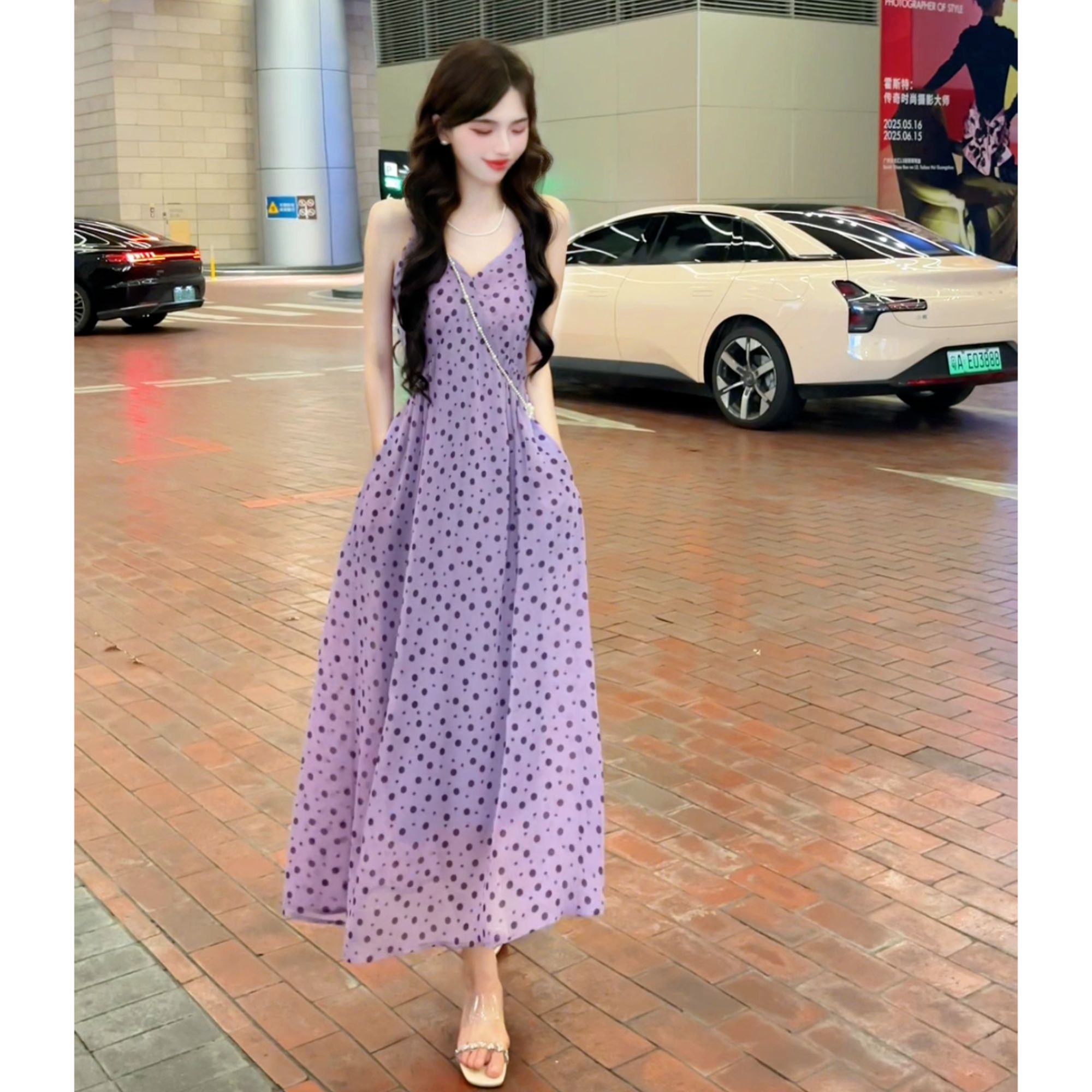 【有口袋】吊带连衣裙女夏季新款仙女气质修身显瘦收腰长款裙子7003
