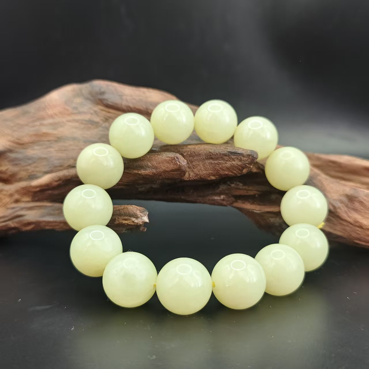 Z和田玉黄口圆珠手串（卡16）0336