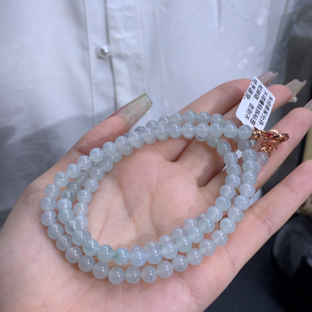 翡翠手链未镶嵌卡5.7冰胶淡蓝晴飘花