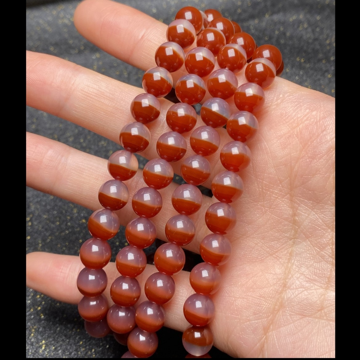 天然玛瑙玉髓红色聚宝盆冰底108粒小圆珠多圈手串男女款饰品礼物