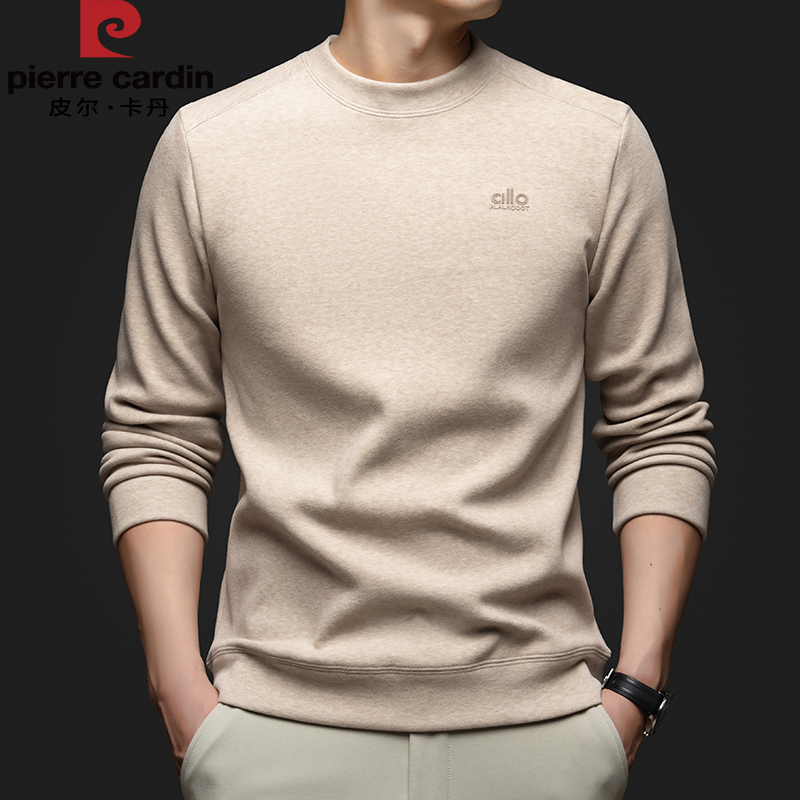 皮尔卡丹秋冬新款加绒卫衣男圆领休闲保暖卫衣双面绒打底衫潮流