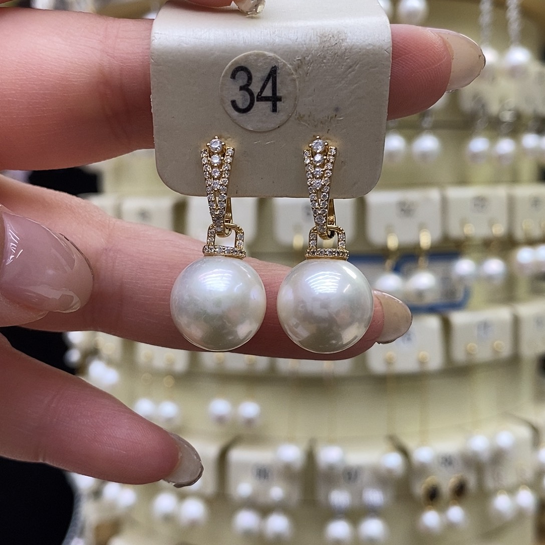 银S925镶嵌淡水珍珠耳饰