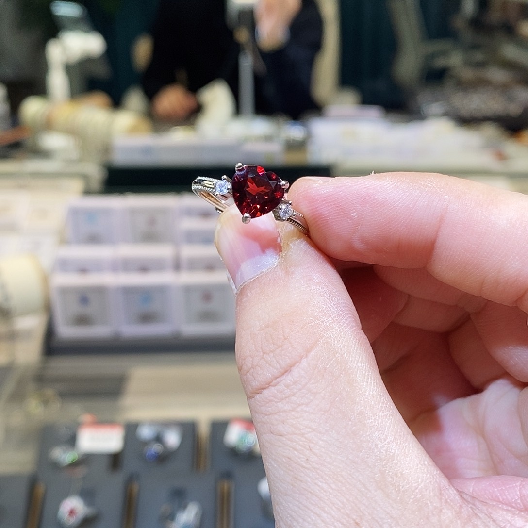 石榴石戒指银S925镶嵌