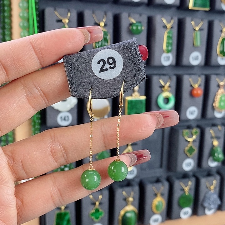 和田玉耳饰18K金镶嵌