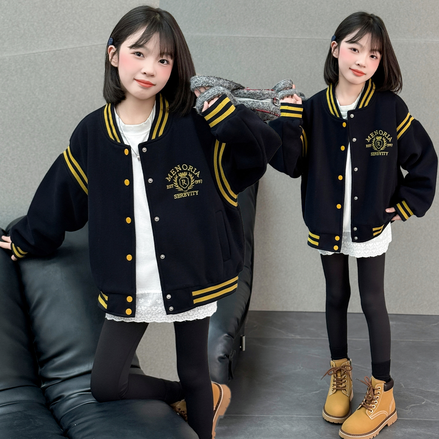 女童春秋新款韩版时尚外套秋季中大儿童休闲女孩宽松百搭棒球服潮
