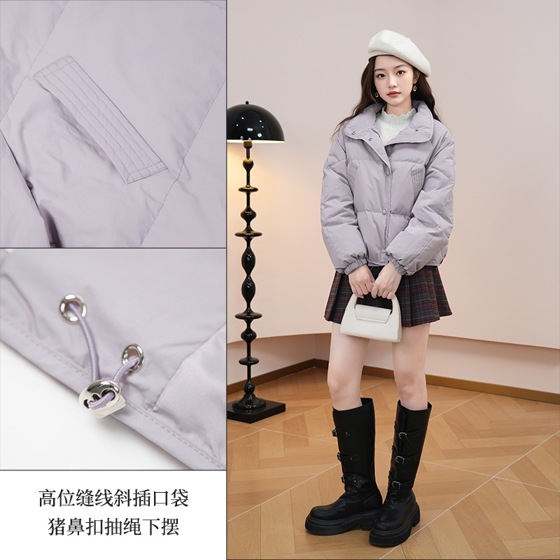 朵以2025冬季新款时尚简约韩系立领保暖短款羽绒服外套40VD948686