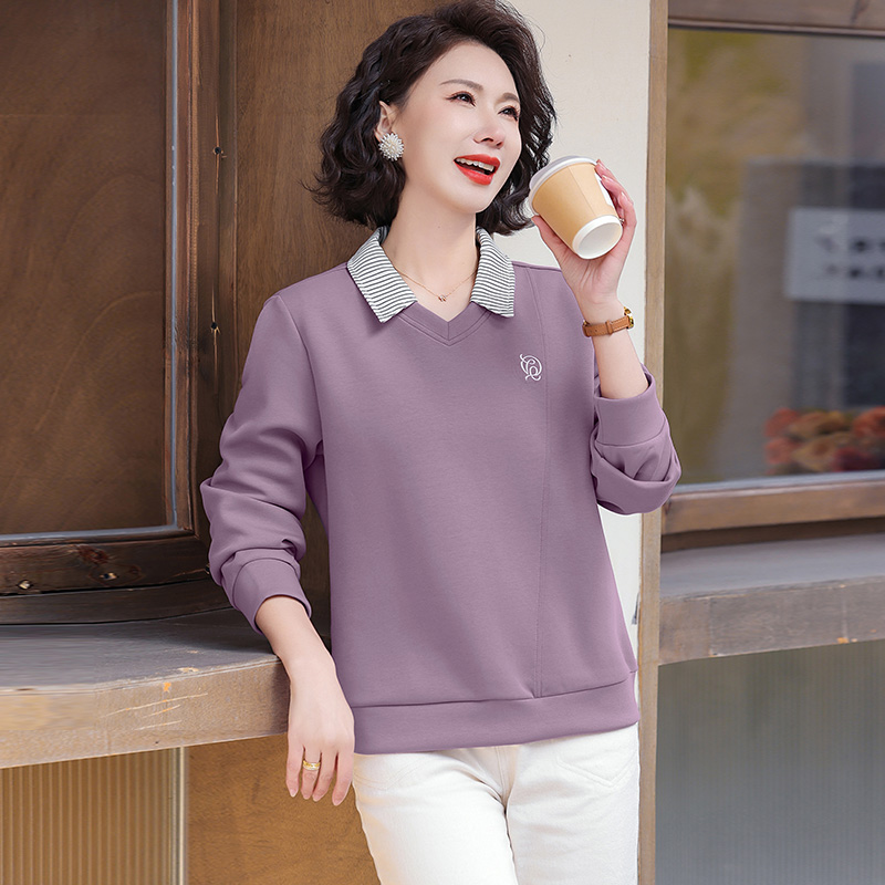 假两件翻领卫衣女衬衫领polo衫春季2026新款爆款小众洋气紫色上衣
