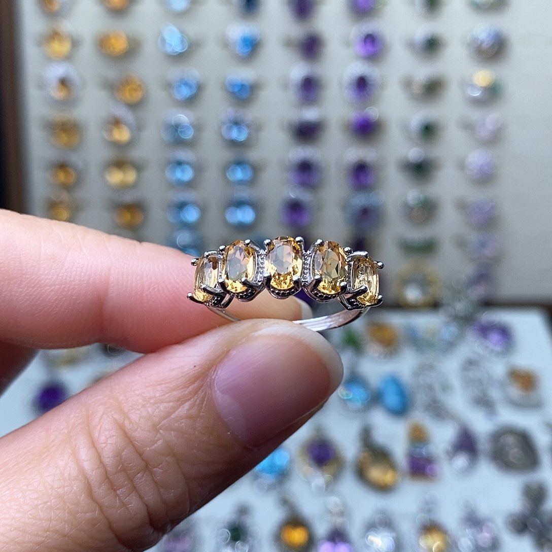 黄晶戒指银S925镶嵌需要证书备注