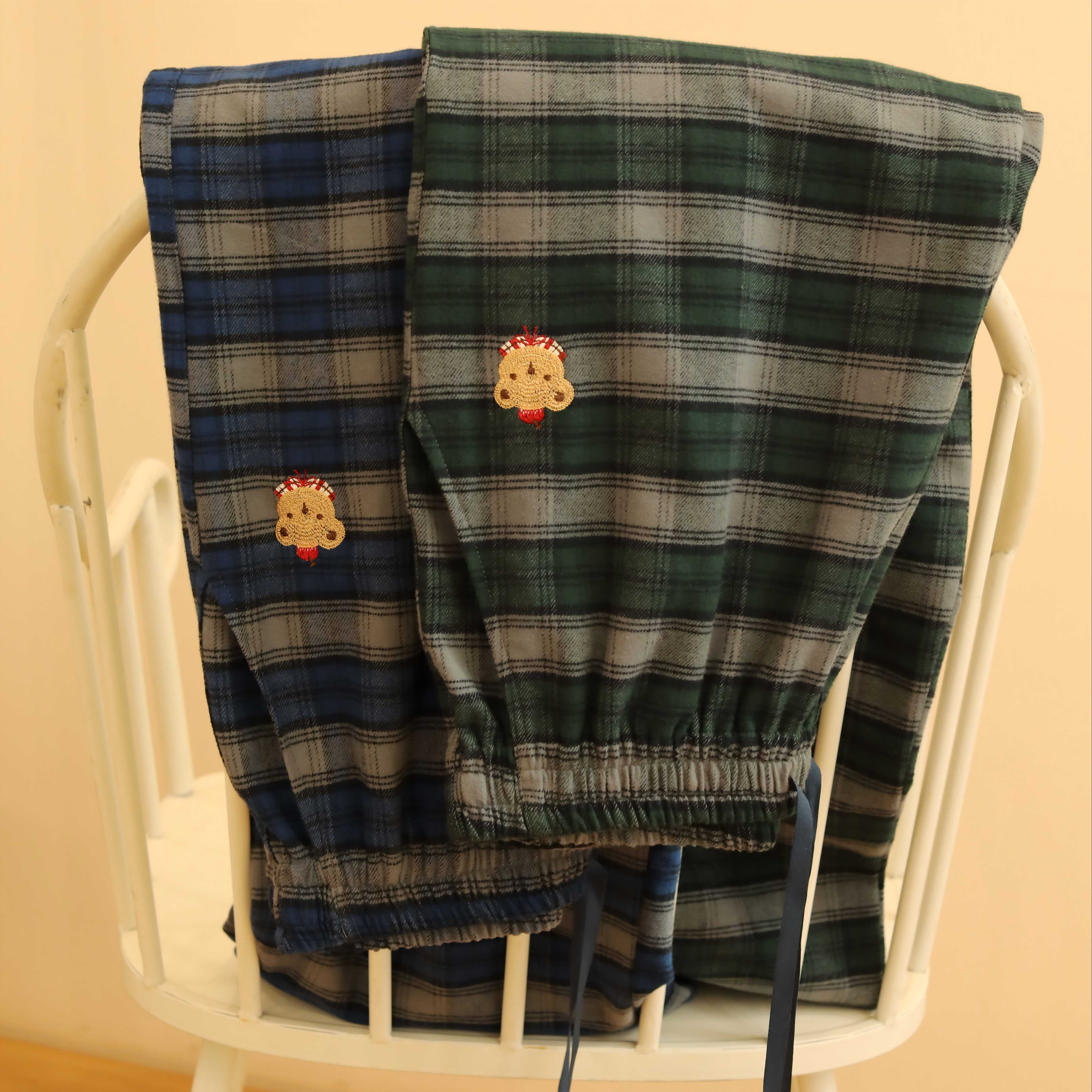 秋冬纯棉女士简约格子睡裤磨毛绒布休闲宽松贴肤可外穿长裤258626