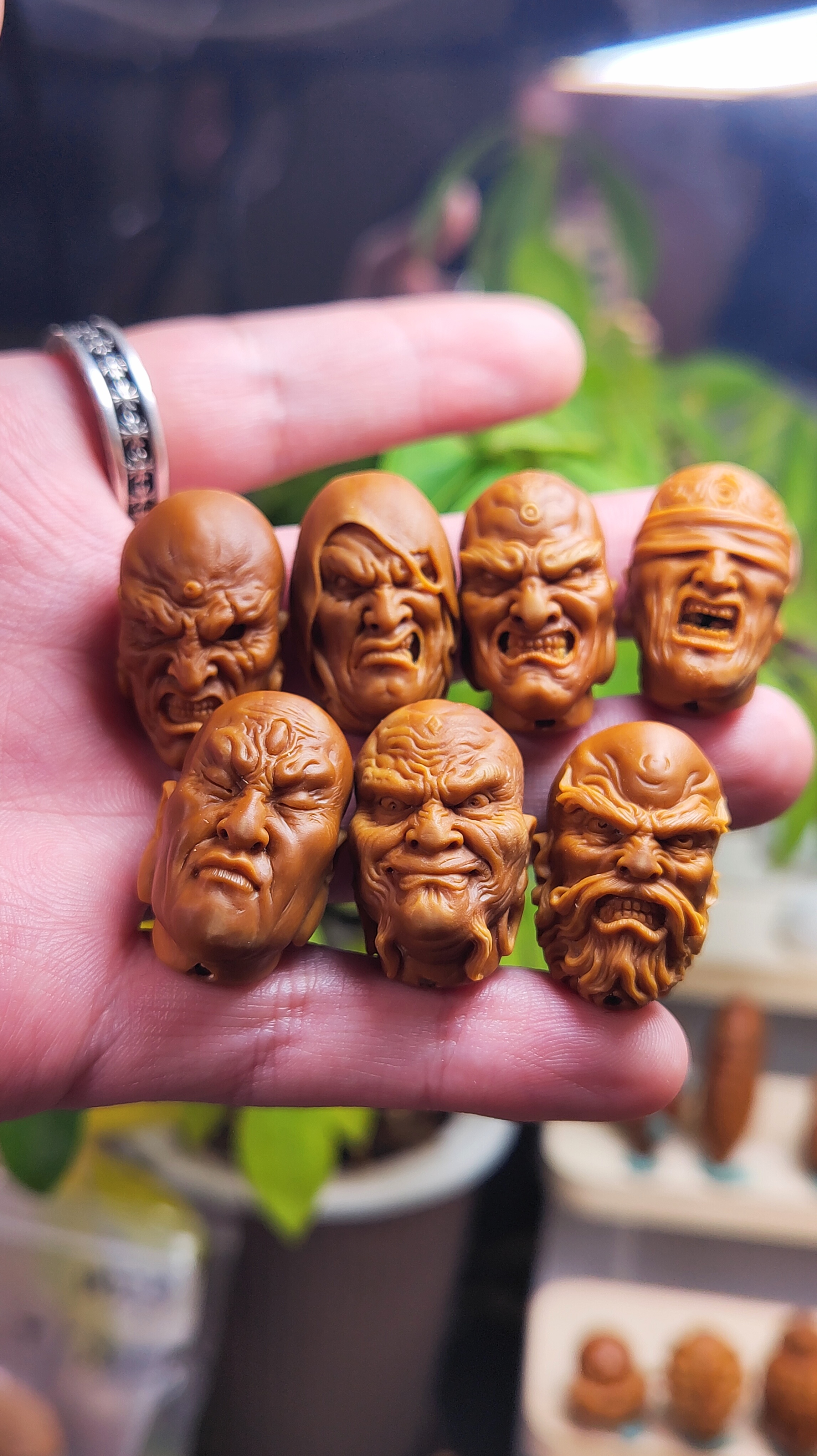 六脉传承七星恶僧橄榄核雕刻山鬼监制水晶核纯手工雕单面七星罗汉