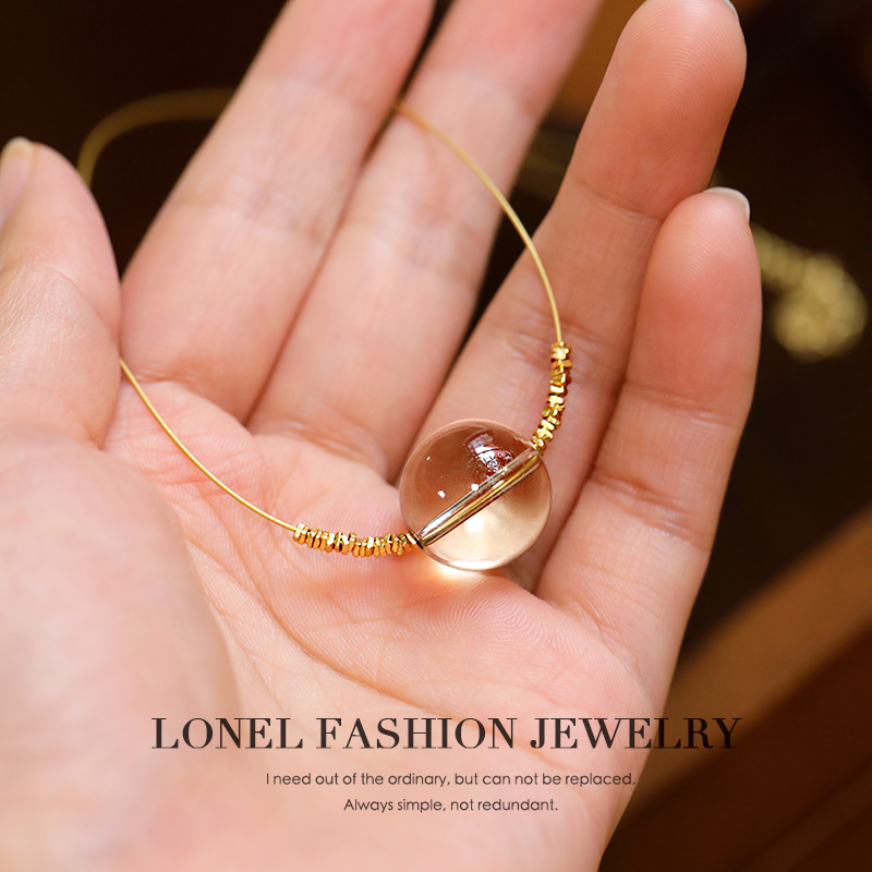 项链女款2026年新款爆款金珠戏月14mm黄水晶925银轻奢小众高级感