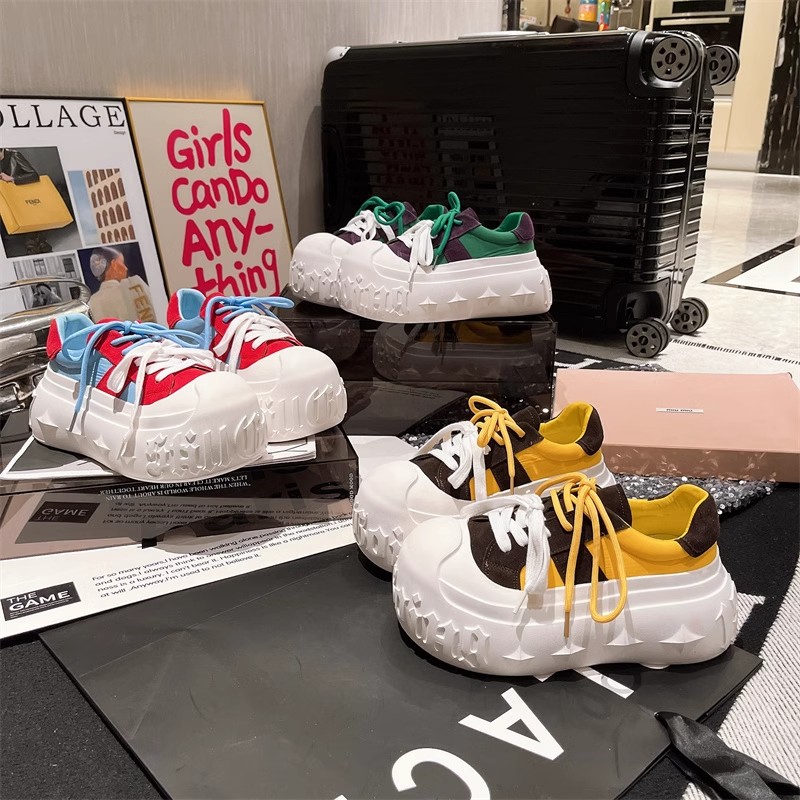 【Y】欧货丑萌大头厚底小白鞋女松糕拼色百搭休闲鞋增高面包鞋时尚