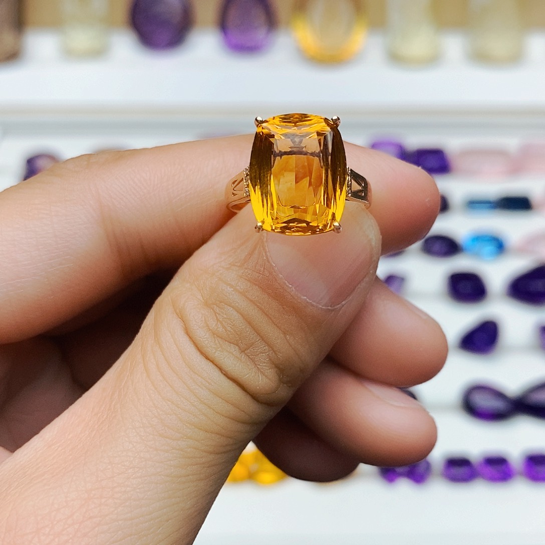 水晶戒指18K金镶嵌天然