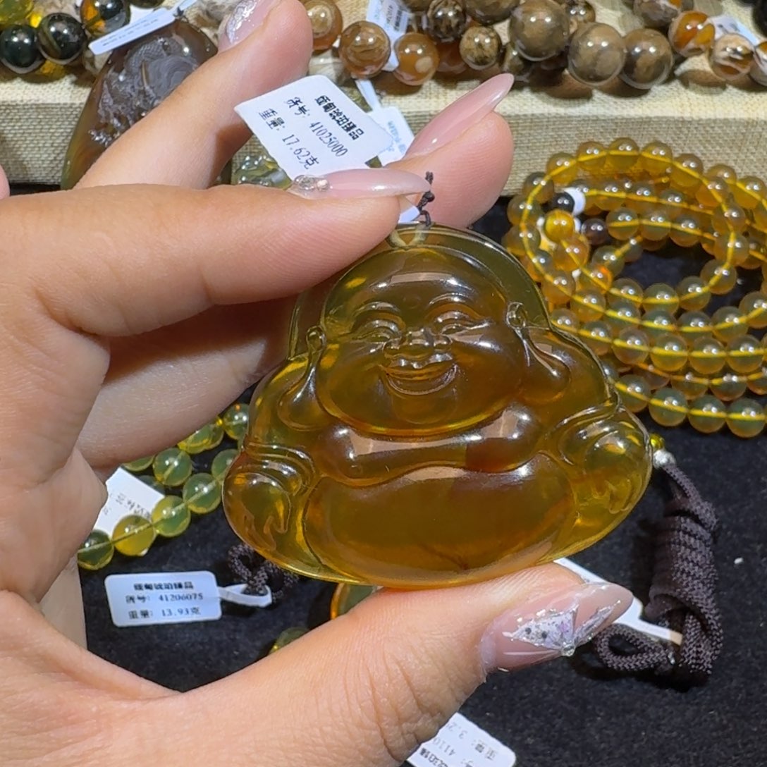 琥珀珠宝奇石未镶嵌佛公吊坠