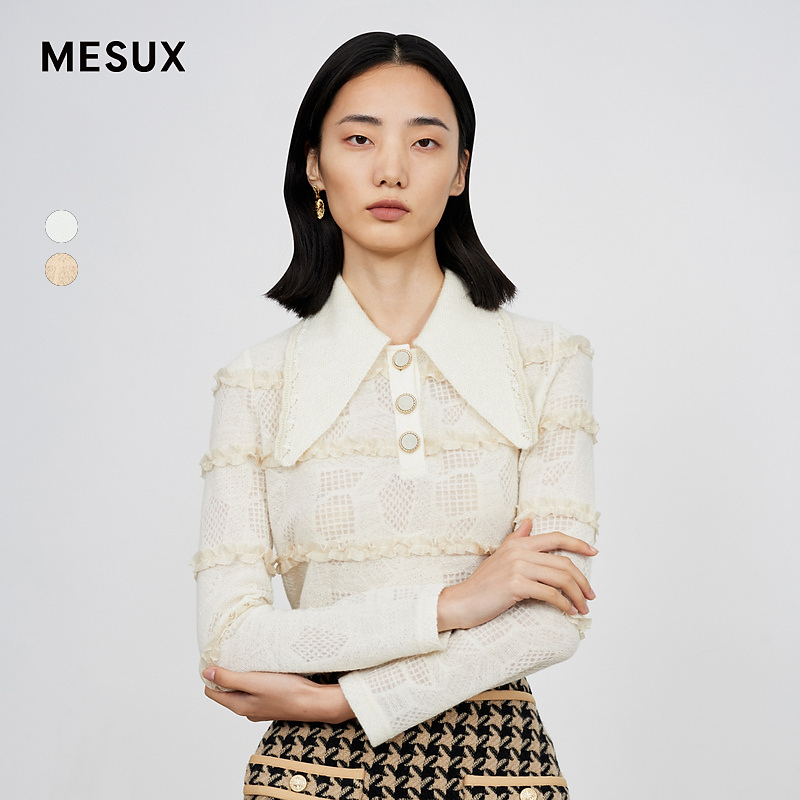 【许半夏专享】MESUX米岫冬极细澳毛毛织翻领针织上衣MJWUD