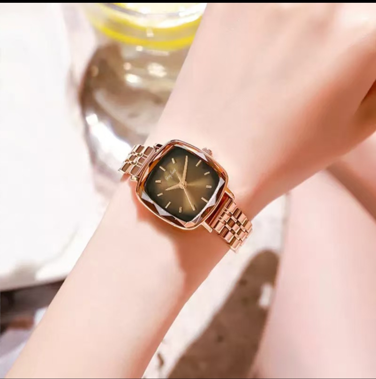 【黎莎专属】方糖玫金款式个性潮流商务显气质轻奢腕表-li