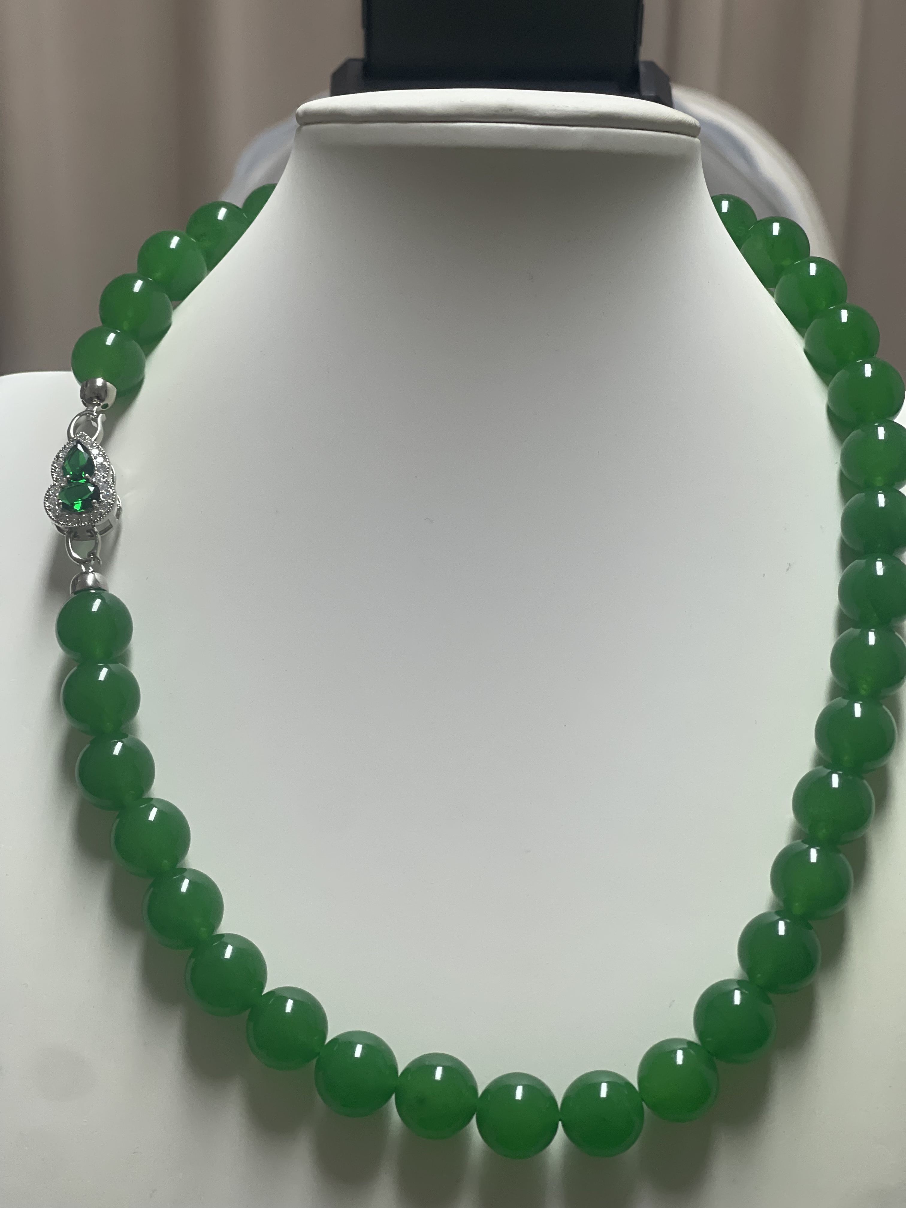 翠绿色大项链14mm珠子925银