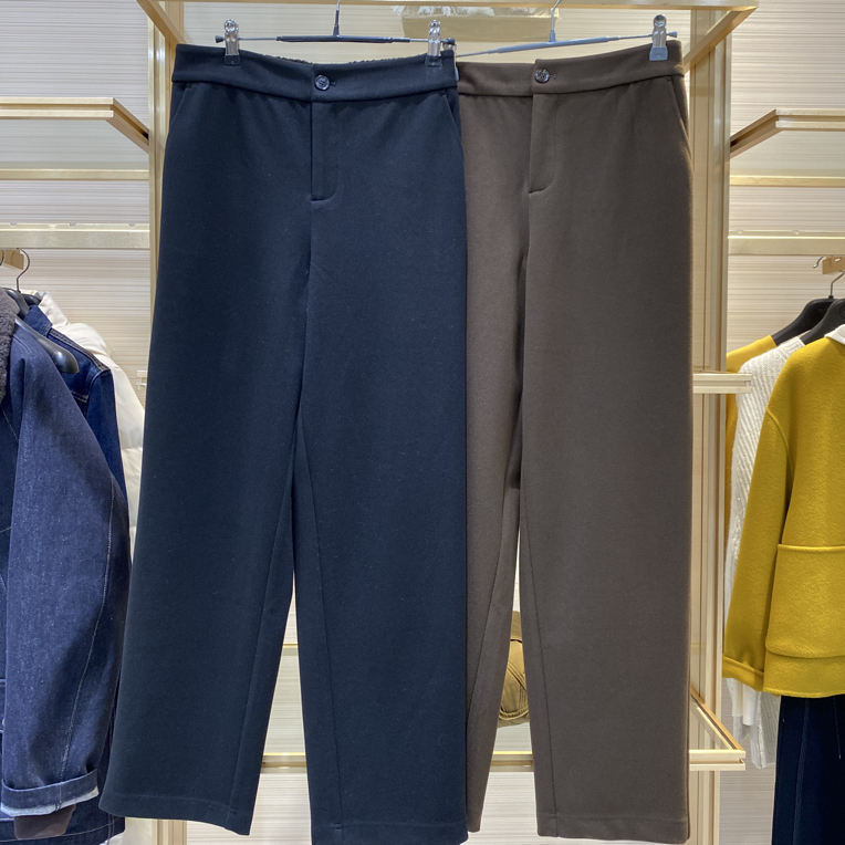 玛丝恩迪新款冬呢高腰垂感窄版显瘦直筒休闲裤130288