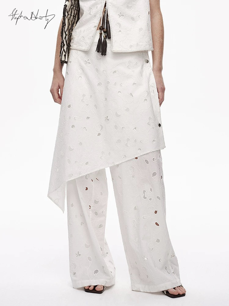 AVVENN×艺术家联名可拆卸屁帘花卉绣简约白薄休闲裤