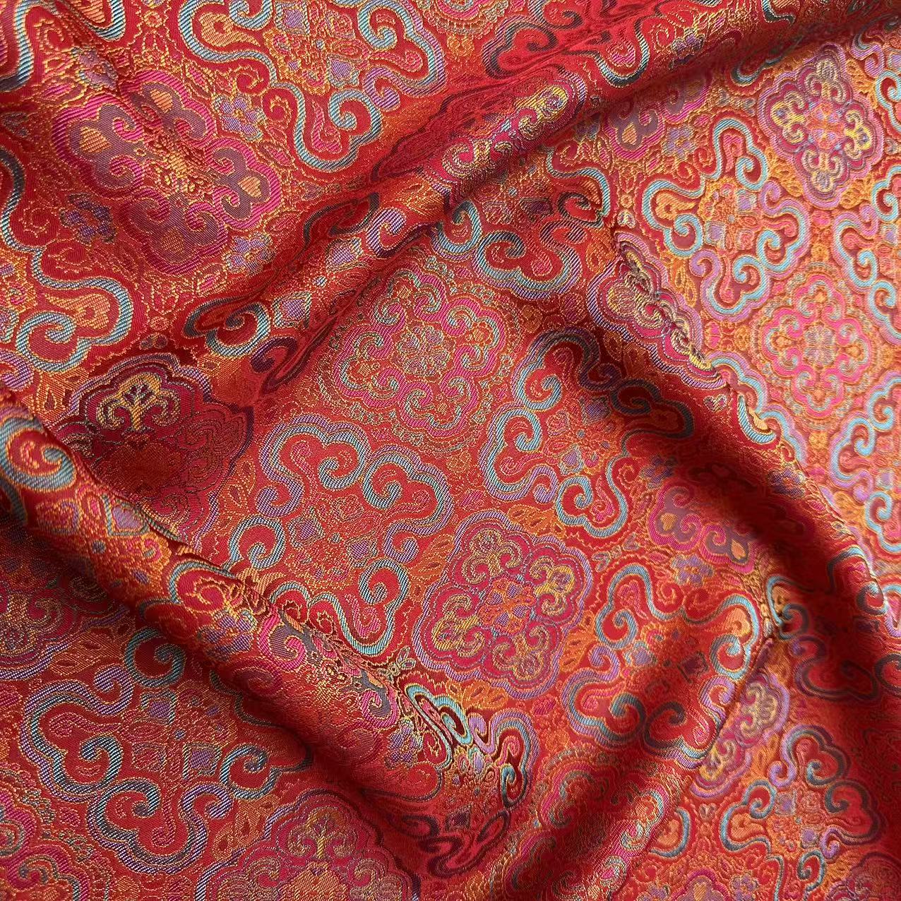 【四合如意-大红】真丝宋锦 国风新中式面料