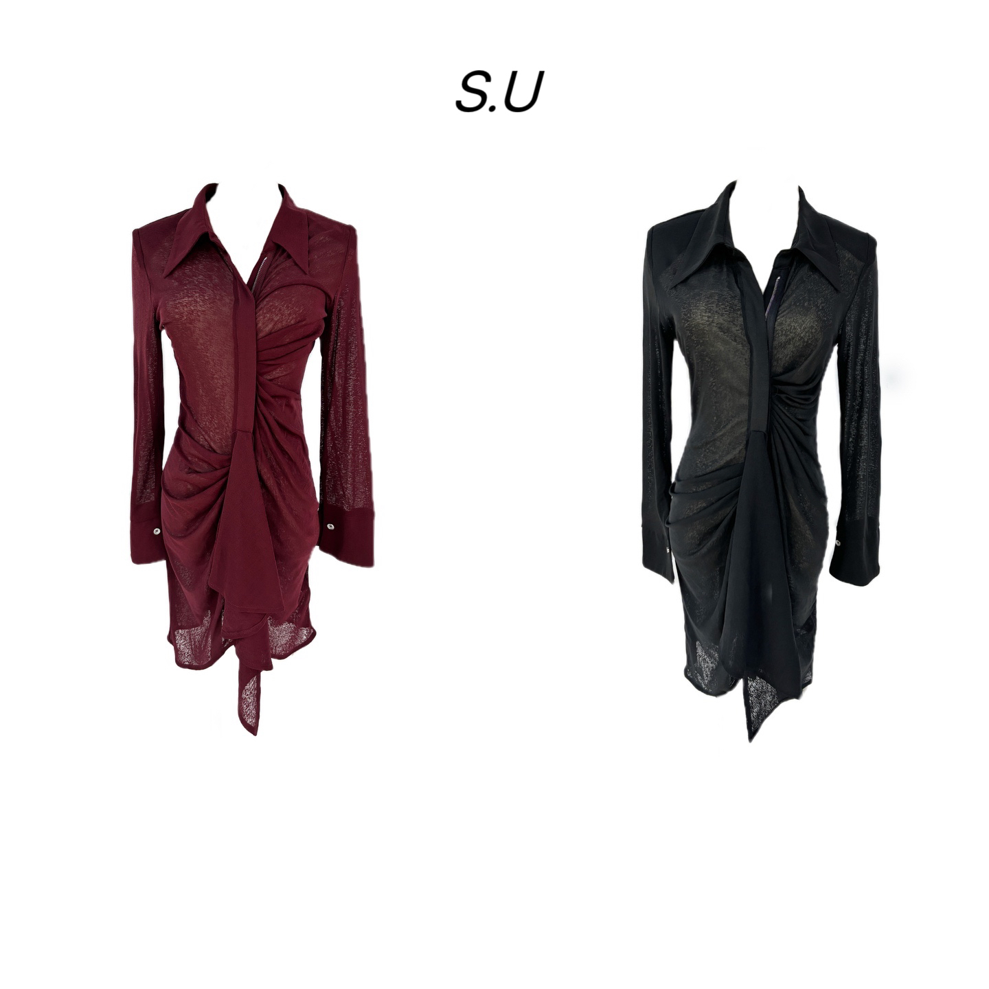 2822原创褶皱收腰不规则连衣裙气质时尚