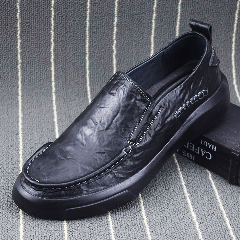 潮牌头层牛皮男鞋新品男士真皮商务休闲皮鞋百搭套脚软底软面鞋子