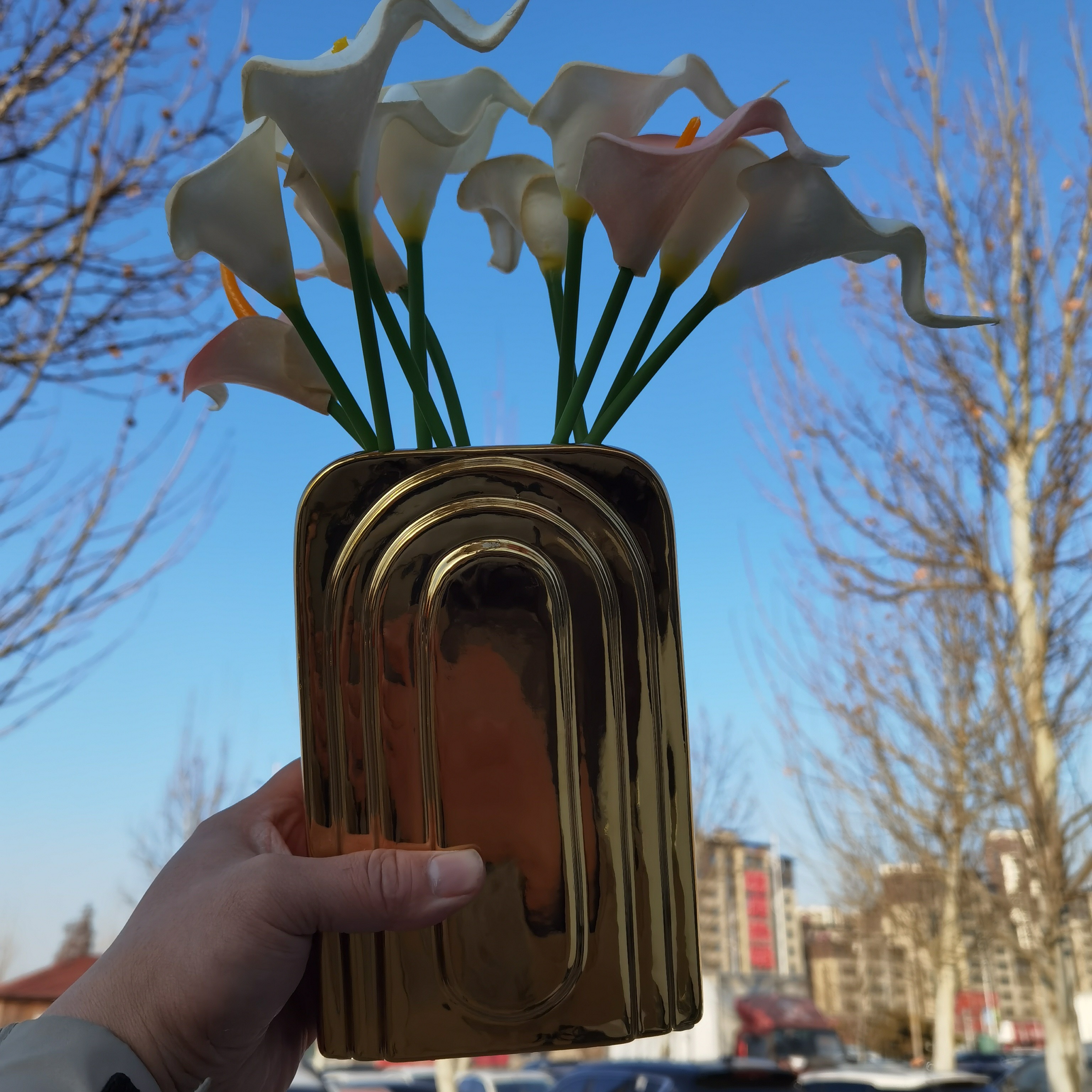 电镀金陶瓷花瓶摆件家具软装仿真花水培玫瑰样板间组合套装