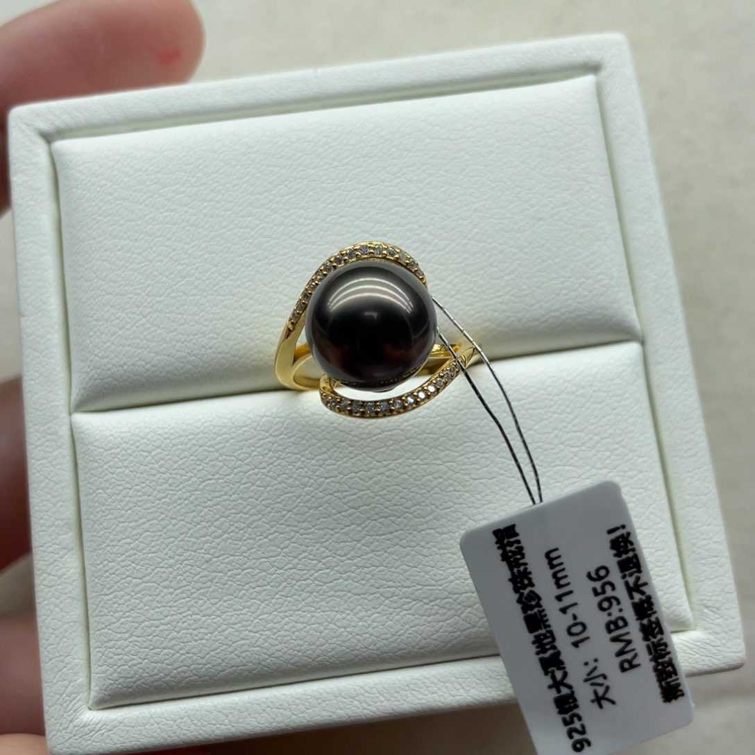 海水珍珠戒指银S925镶嵌10-11mm