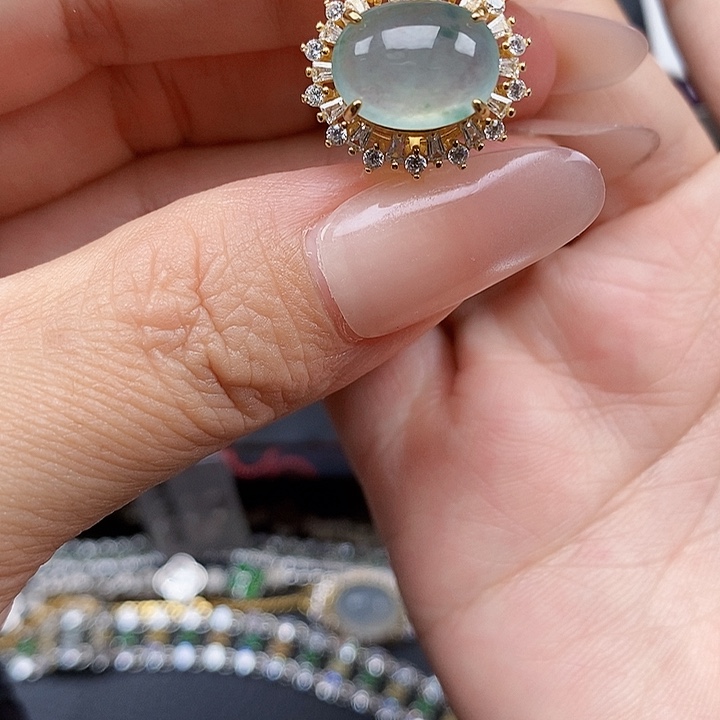 翡翠银S925镶嵌戒指缅甸翡翠