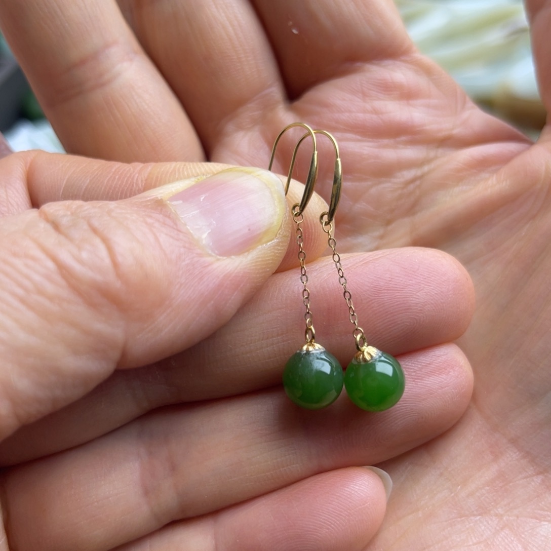 和田玉耳坠18K金镶嵌