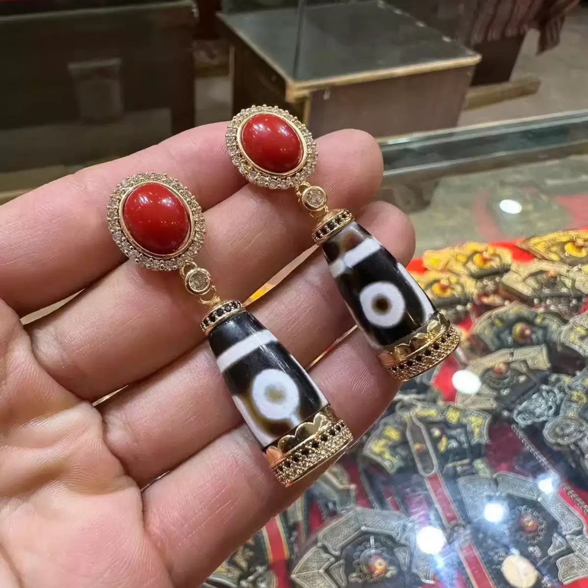 铜合金大理石耳饰 耳钉 6938