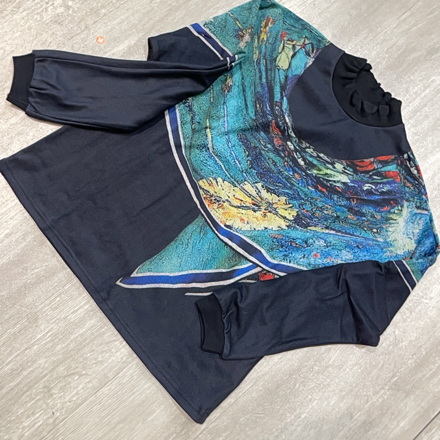 时尚青色印花秋冬百搭长袖打底衫-果梓001