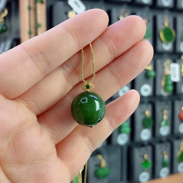 和田玉（青玉）18K金镶嵌套链