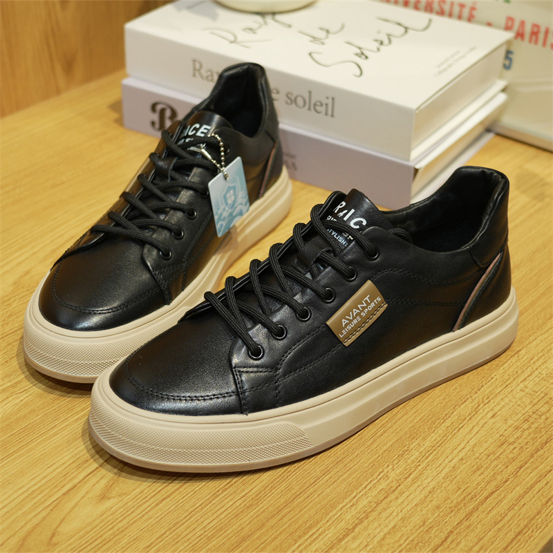 秋季男士真皮简约百搭厚底休闲鞋男款时尚复古耐磨系带板鞋3Y094