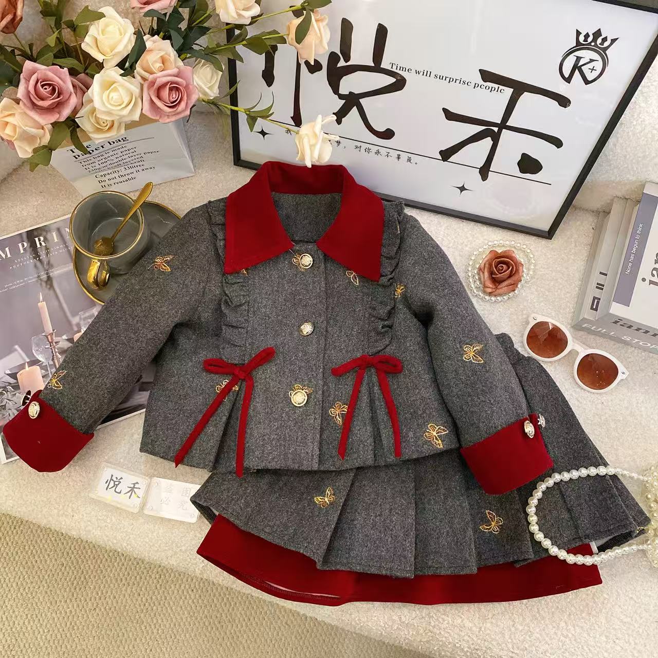 Y4【悦禾】女童新款小香风秋冬韩版百搭洋气加厚童装衣套装6890