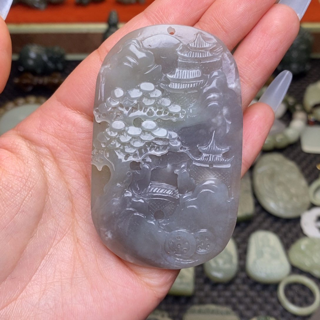 和田玉颈饰未镶嵌穿绳需备注背面棉多