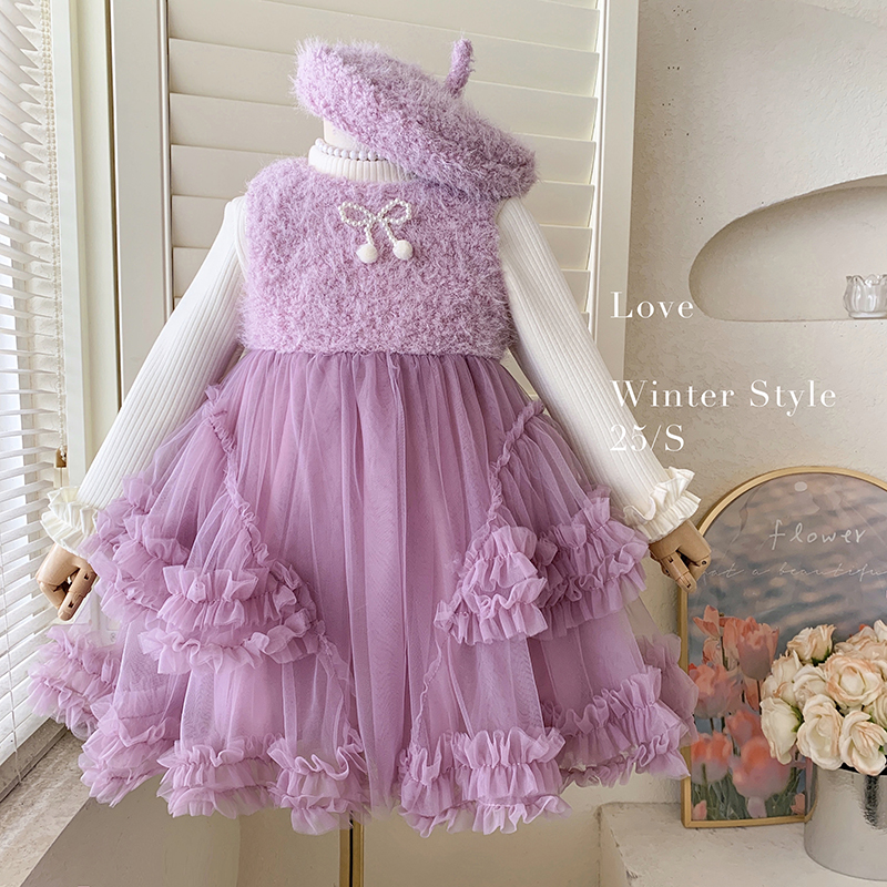 【本妈】25冬"紫暮香韵"女童加绒打底+无袖加绒连衣裙W25259