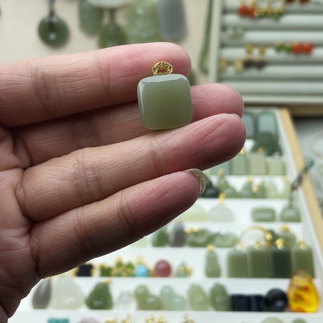 和田玉银S925镶嵌吊坠(不含链)