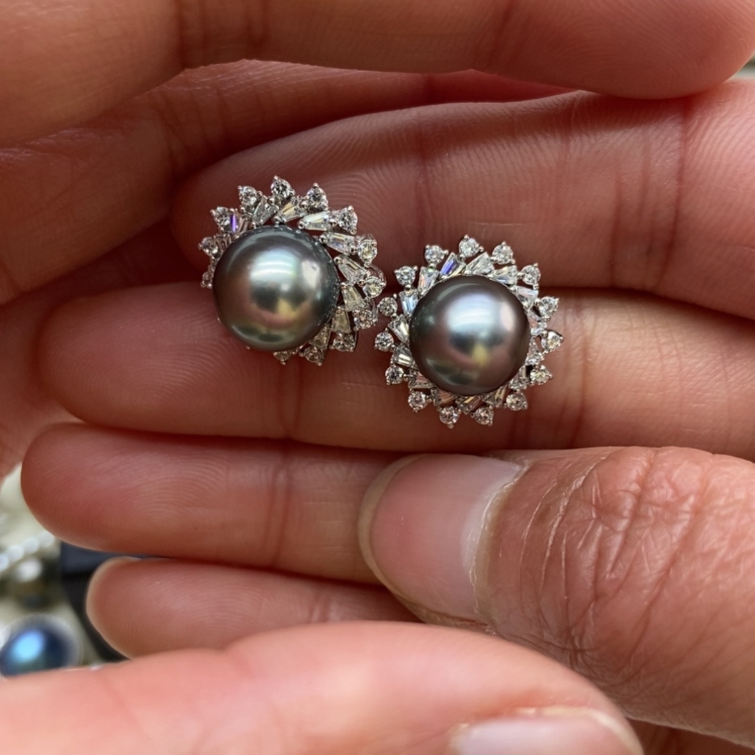 海水珍珠耳饰银S925镶嵌