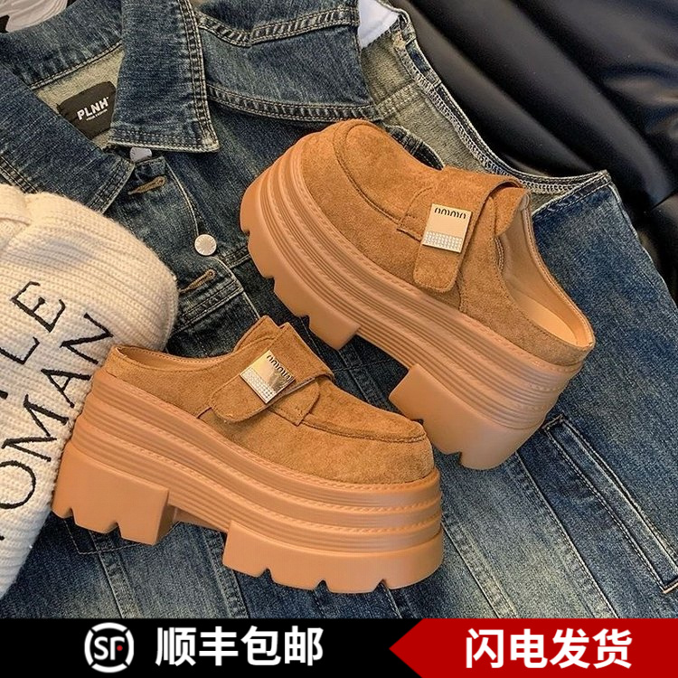 10cm厚底勃肯鞋女外穿2025春新款小个子增高无后跟懒人包头半拖鞋