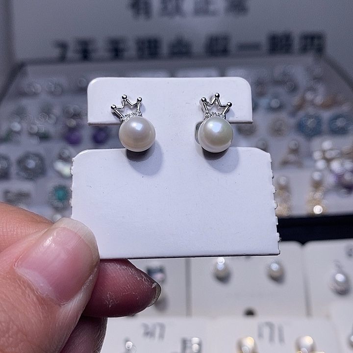 耳饰银S925镶嵌淡水珍珠