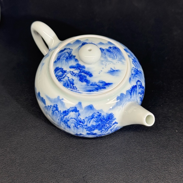川行手作纯手绘青花山水景德镇茶壶
